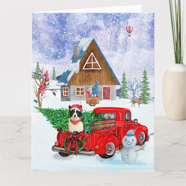 Border Collie hund i jul leveransbil Snö Kort (Framsida)