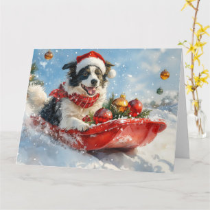Border Collie Hund i Släd Låt det Snöa Jul Kort