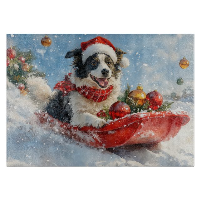 Border Collie Hund i Släde Låt det Snöa Jul  (Framsidan)