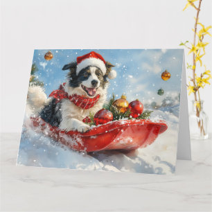 Border Collie Hund i Släde Låt det Snöa Jul Kort