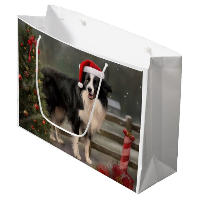 Border Collie Hund i Snö Jul (Framsidan Vinklad)