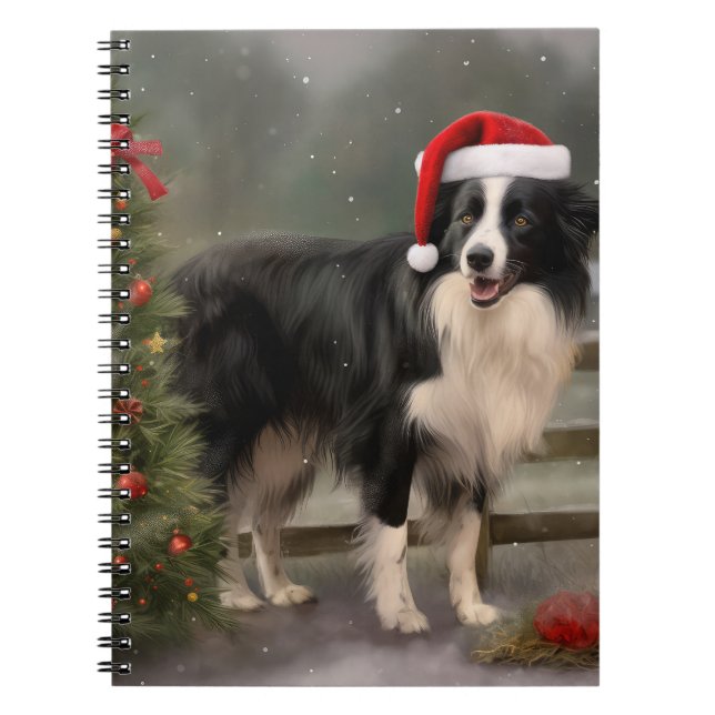 Border Collie Hund i Snö Jul Anteckningsbok (Framsidan)
