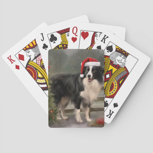 Border Collie Hund i Snö Jul Casinokort (Baksidan)