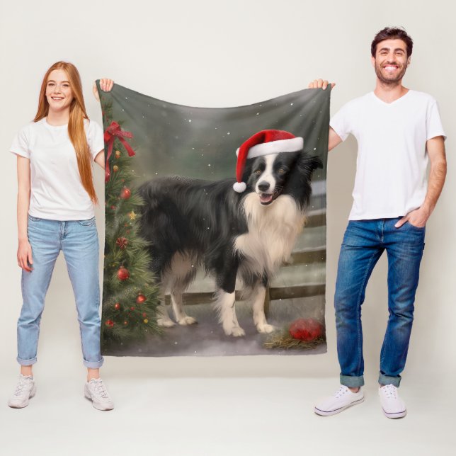 Border Collie Hund i Snö Jul Fleecefilt (På plats)
