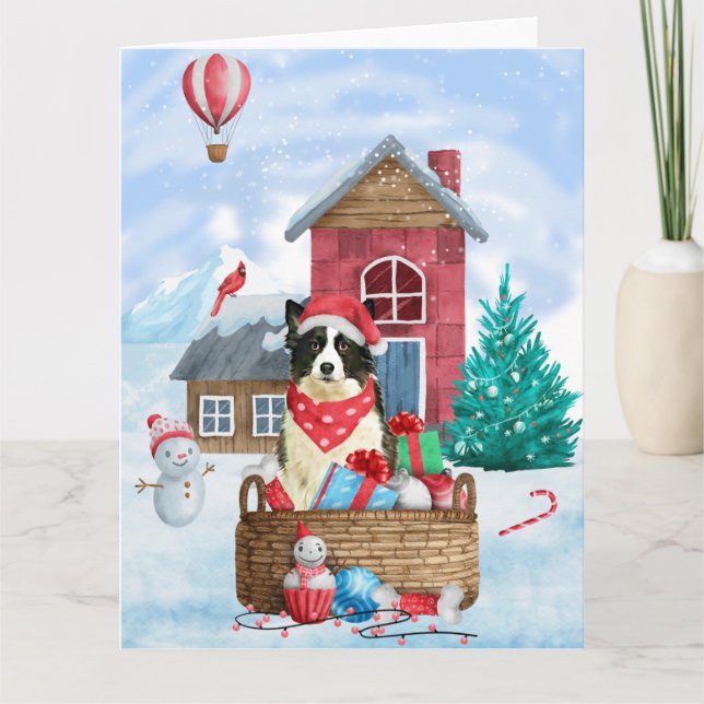 Border Collie Hund I snö Jul Hund Hus Kort (Framsida)
