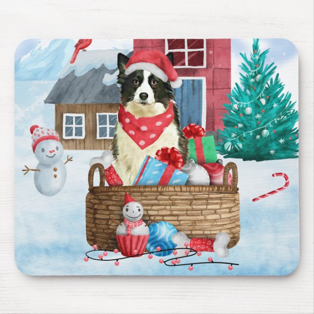Border Collie Hund I snö Jul Hund Hus Musmatta (Framsidan)