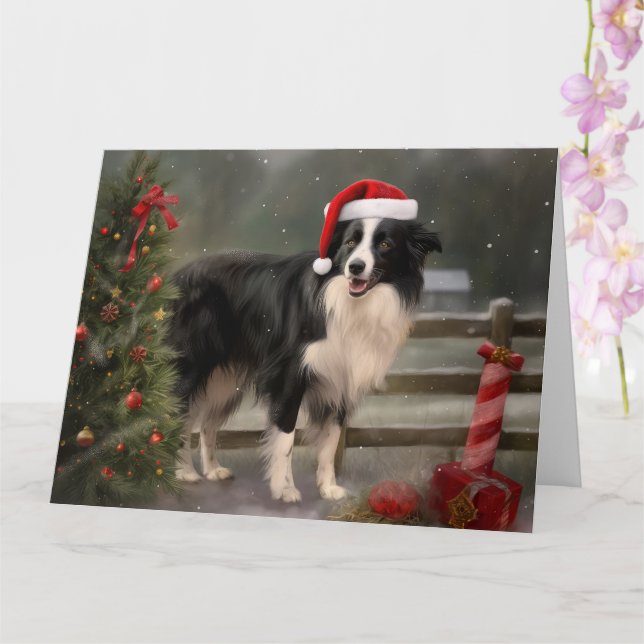 Border Collie Hund i Snö Jul Kort (Orkide)