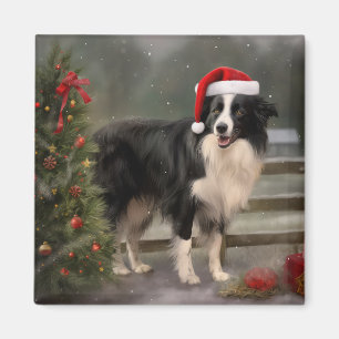 Border Collie Hund i Snö Jul Magnet