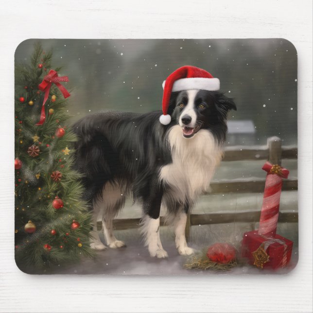 Border Collie Hund i Snö Jul Musmatta (Framsidan)