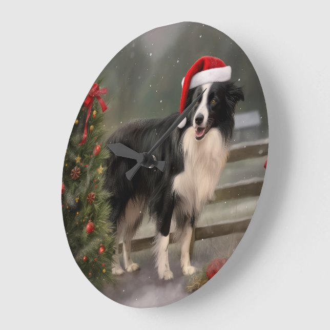 Border Collie Hund i Snö Jul Stor Klocka (Vinkel)