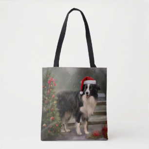 Border Collie Hund i Snö Jul Tygkasse