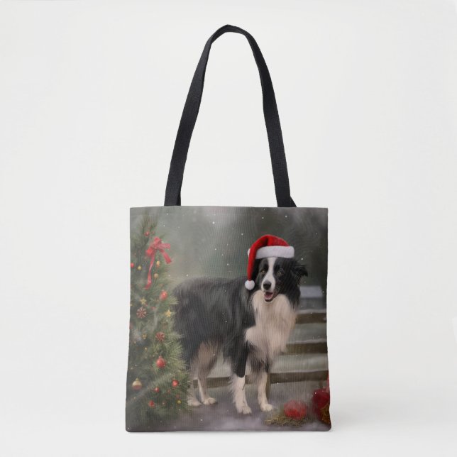 Border Collie Hund i Snö Jul Tygkasse (Framsida)