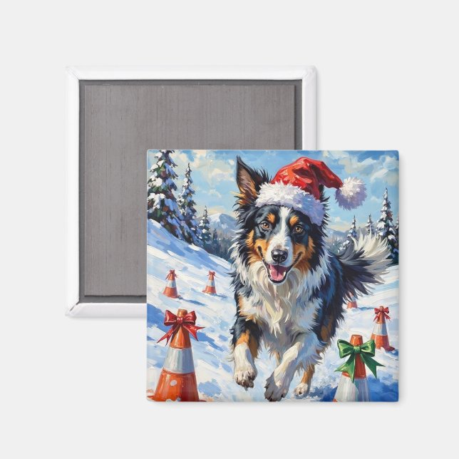 Border Collie Hund Jul Snö Agility Kul Magnet (Front/Back)