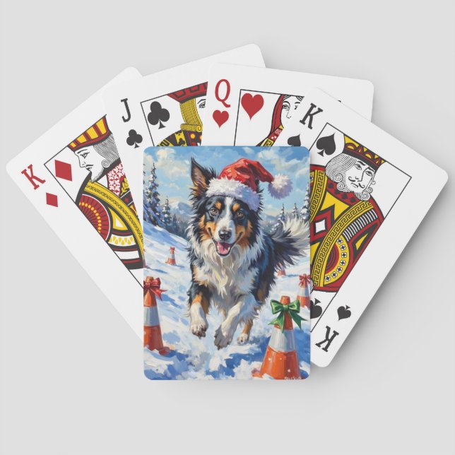 Border Collie Hund Jul Snö Smidighet Kul Casinokort (Baksidan)