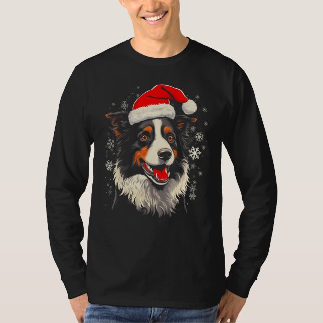Border Collie Hund Jul T Shirt (Framsida)