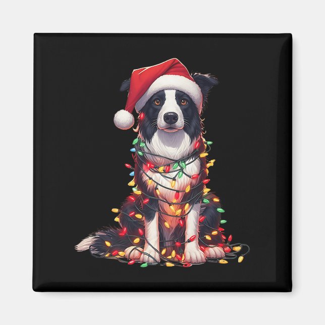 Border Collie Hund Julbelysning Tomtehatt Hund L Magnet (Framsidan)