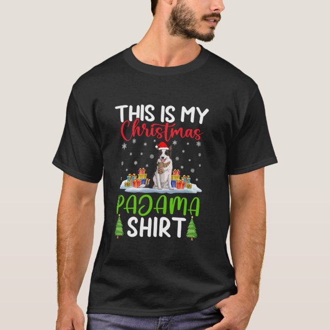 Border Collie Hund Julgran Tomtehatt Det här är mi T Shirt (Framsida)