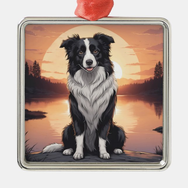 Border Collie Hund Julgransprydnad Metall (Framsidan)