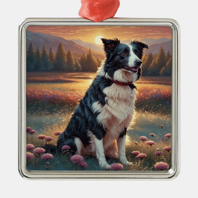 Border Collie Hund Julgransprydnad Metall (Framsidan)