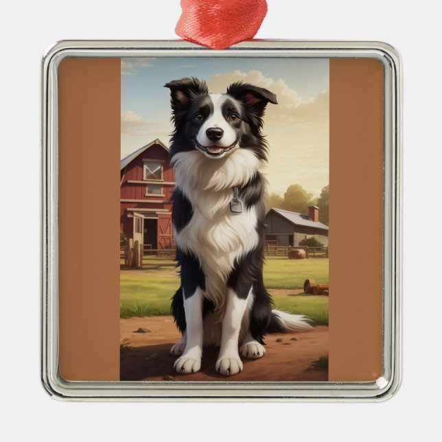 Border Collie Hund Julgransprydnad Metall (Framsidan)