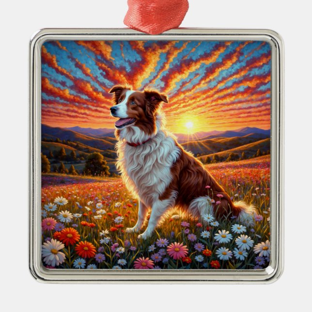 Border Collie Hund Julgransprydnad Metall (Framsidan)