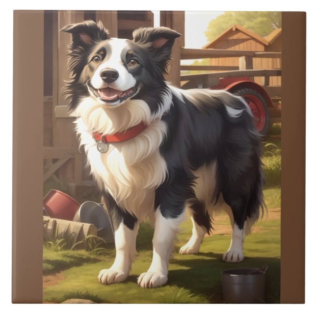 Border Collie Hund Kakelplatta (Framsidan)