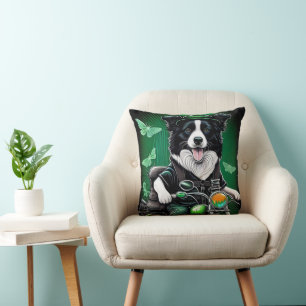 Border Collie Hund Kör Cykel St. Patrick's Day Kudde