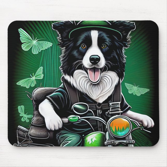Border Collie Hund Kör Cykel St. Patrick's Day Musmatta (Framsidan)