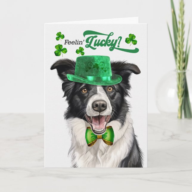 Border Collie Hund Lucky St Patrick's Day Helgkort (Framsida)