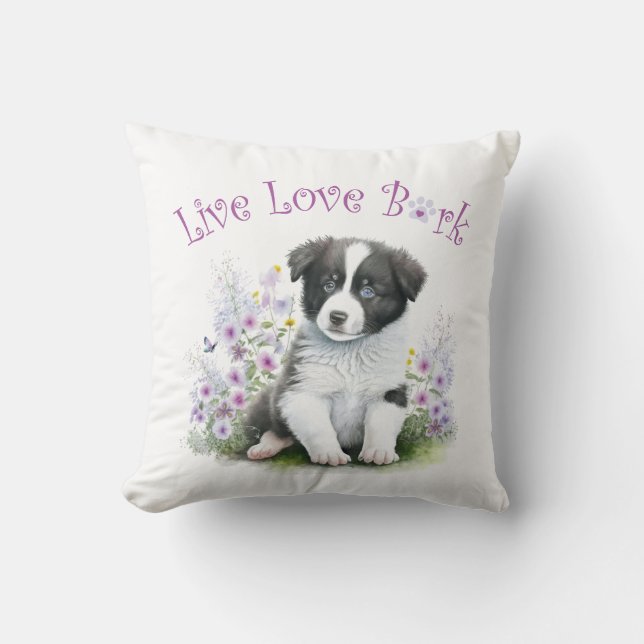 Border Collie Hund Mamma Blommig Kudde (Framsida)