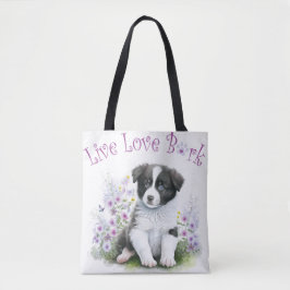 Border Collie Hund Mamma Blommig Tygkasse