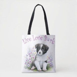 Border Collie Hund Mamma Blommig Tygkasse