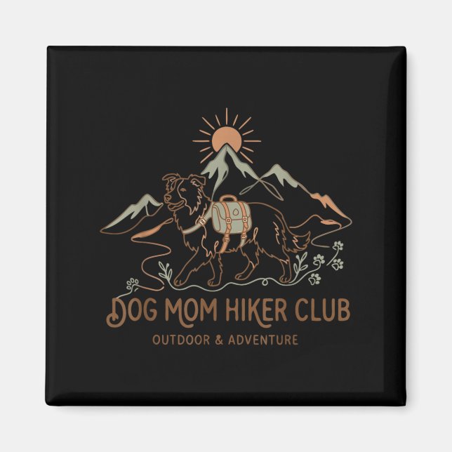 Border Collie Hund Mamma Hiker Klubb Mors Dag Magnet (Framsidan)
