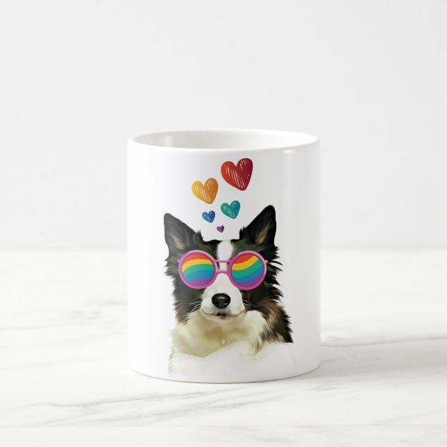 Border Collie  Hund med Hjärtan Alla Hjärtans Dag  Kaffemugg (Center)