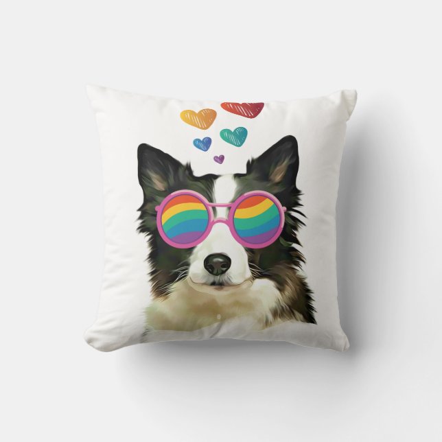 Border Collie  Hund med Hjärtan Alla Hjärtans Dag Kudde (Framsida)