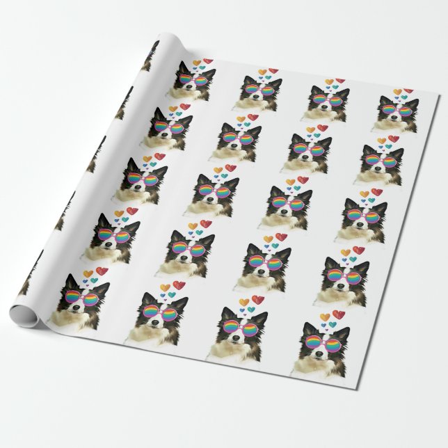 Border Collie  Hund med Hjärtan Alla hjärtans dag  Presentpapper (Utrullad)