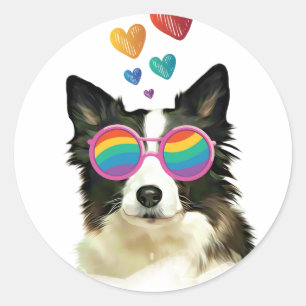 Border Collie Hund med Hjärtan Alla hjärtans dag Runt Klistermärke
