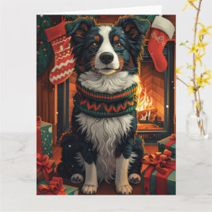 Border Collie Hund med julklappar Öppen spis Kort
