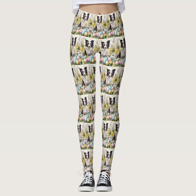 Border Collie Hund med påskägg Semester  Leggings (Framsida)