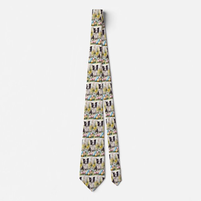 Border Collie Hund med påskägg Semester  Slips (Framsida)