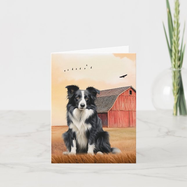 Border Collie Hund och Röd Ladugård Ranch Anteckningskort (Framsida)
