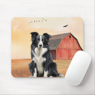 Border Collie Hund och Röd Ladugård Ranch Musmatta