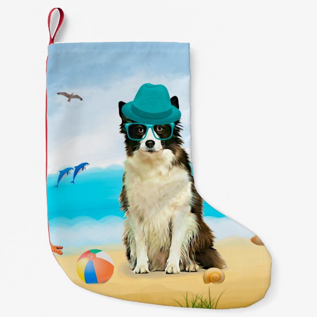 Border Collie Hund på Strand Liten Julstrumpa (Framsidan)