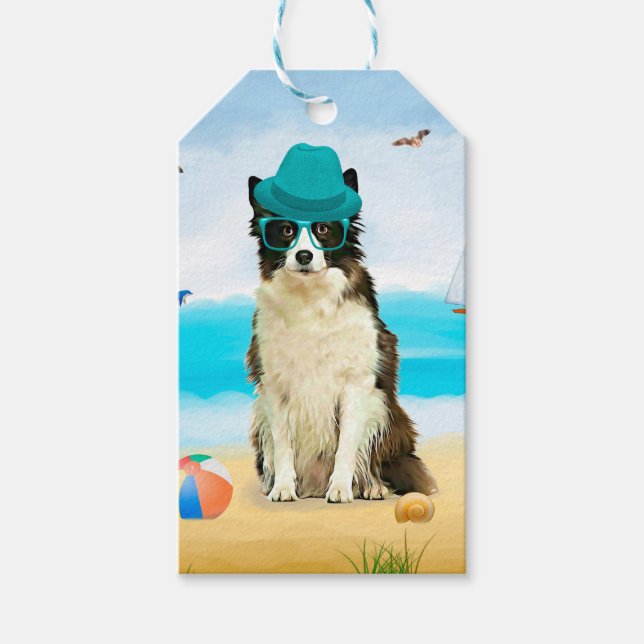 Border Collie Hund på Strand Presentetikett (Framsidan)