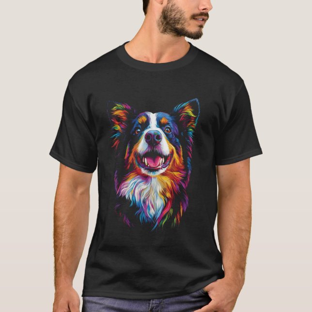 Border Collie Hund Popkonst T Shirt (Framsida)