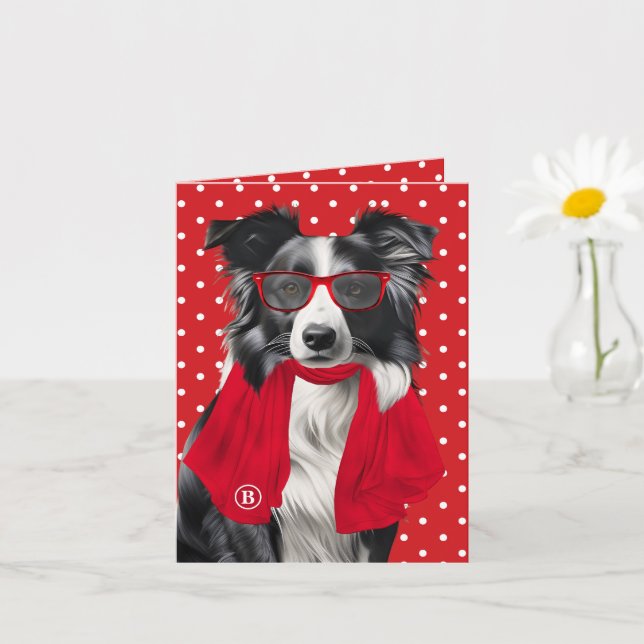 Border Collie Hund Röd Prickig Monogram Kort (Liten växt)