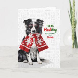 Border Collie Hund Roliga Loppor Navidog med Namn Helgkort