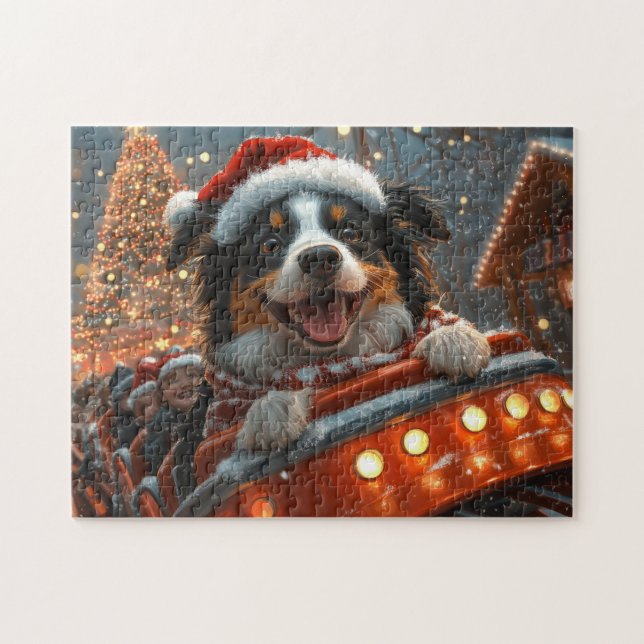Border Collie Hund Rullande Berg-kerst Pussel (Horisontell)