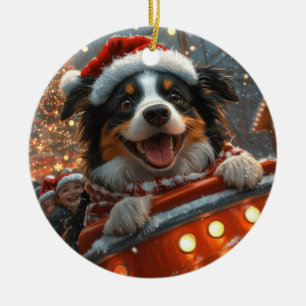 Border Collie Hund Rullande Berg-och-dalbana Jul Julgransprydnad Keramik