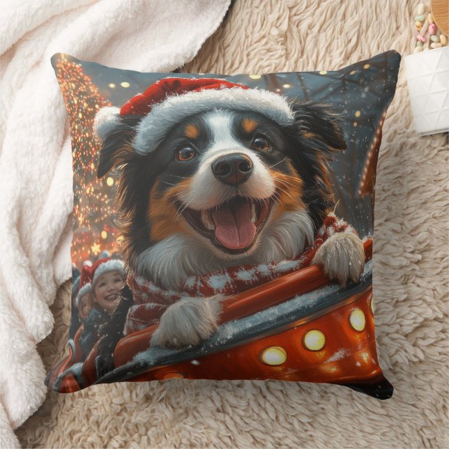 Border Collie Hund Rullande Bergbana Jul Kudde (Filt)